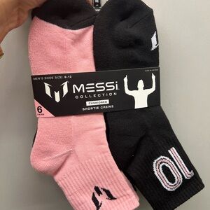 MESSI Cushioned Shortie Crews - Pink and Black Size Men’s 6-12 Women’s 10-13